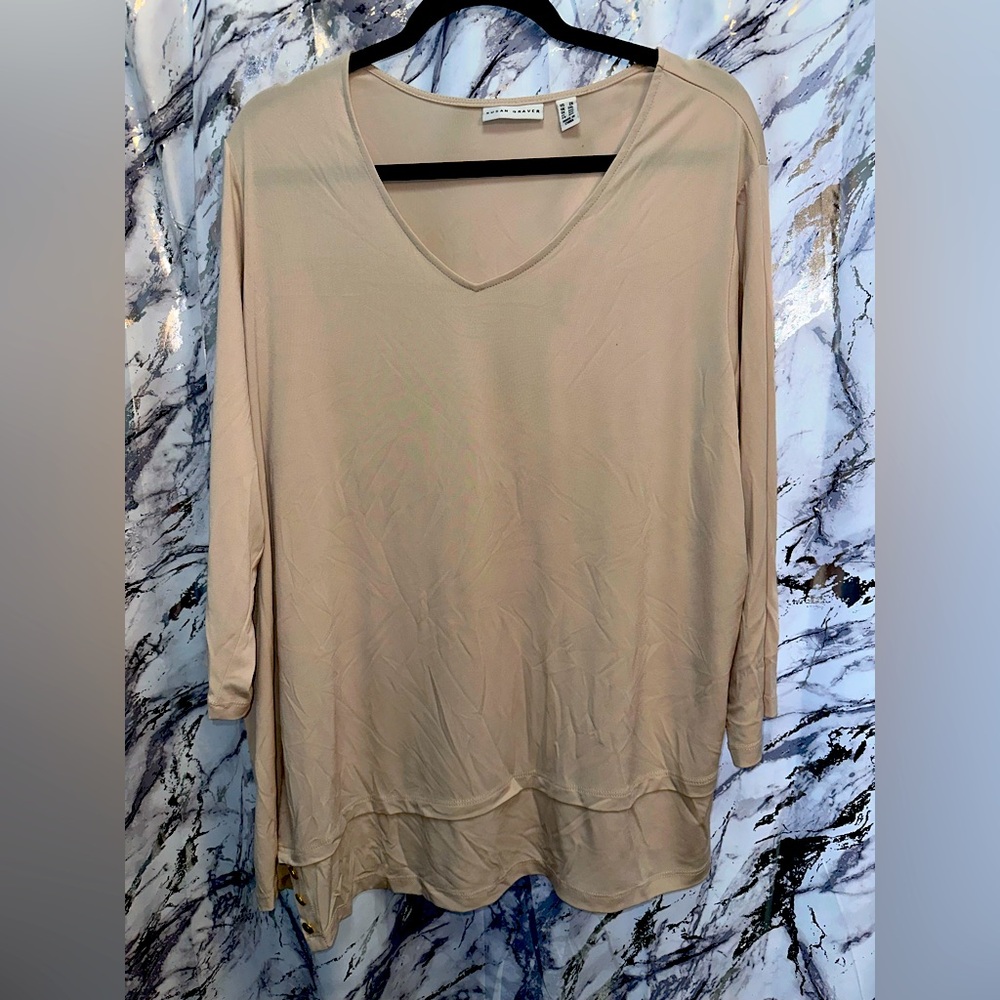 Vintage Susan Graver Plus Size crew neck double Hem Career Style Blouse